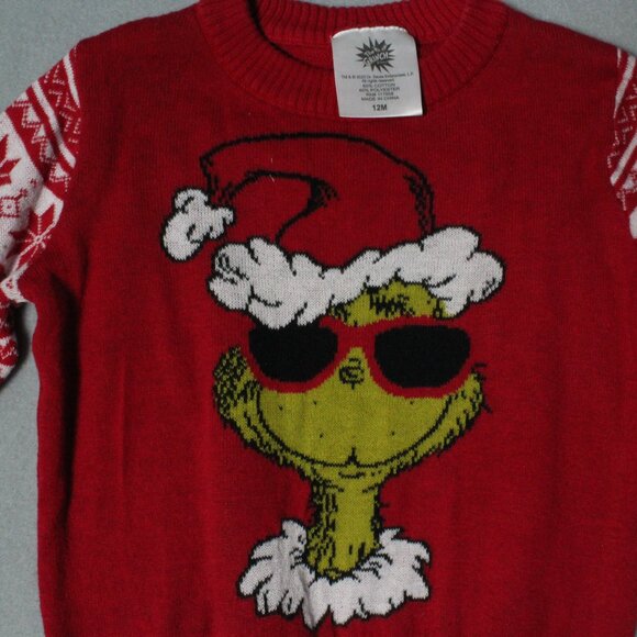 The Grinch Christmas Sweater | Size 12M | Boys Red Holiday Knit - Picture 3 of 4